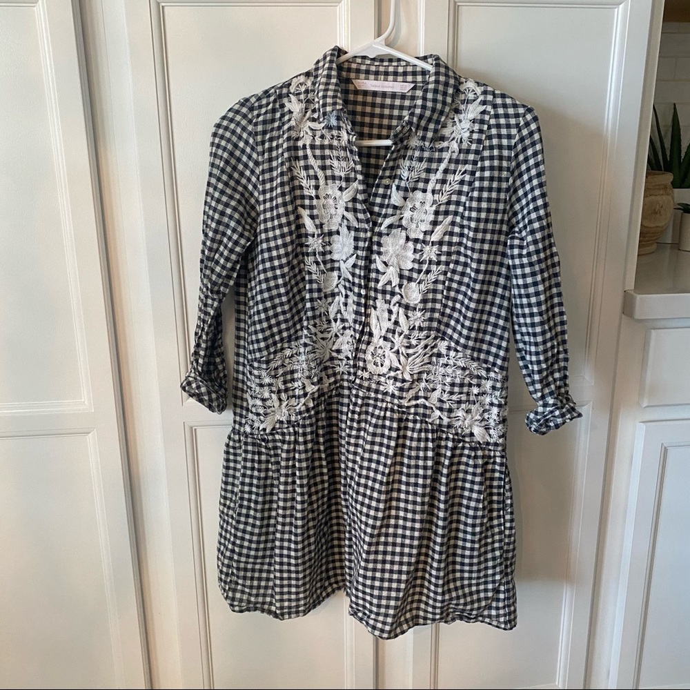 Zara drop-waist embroidered flannel dress 👗